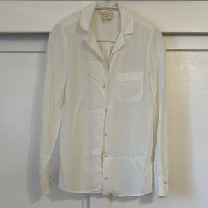 Sezane Ecru 100% Silk Button-Up Shirt